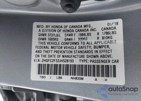 2018 Honda Civic Lx из США, поврежденный, VIN 2HGFC2F53JH528193